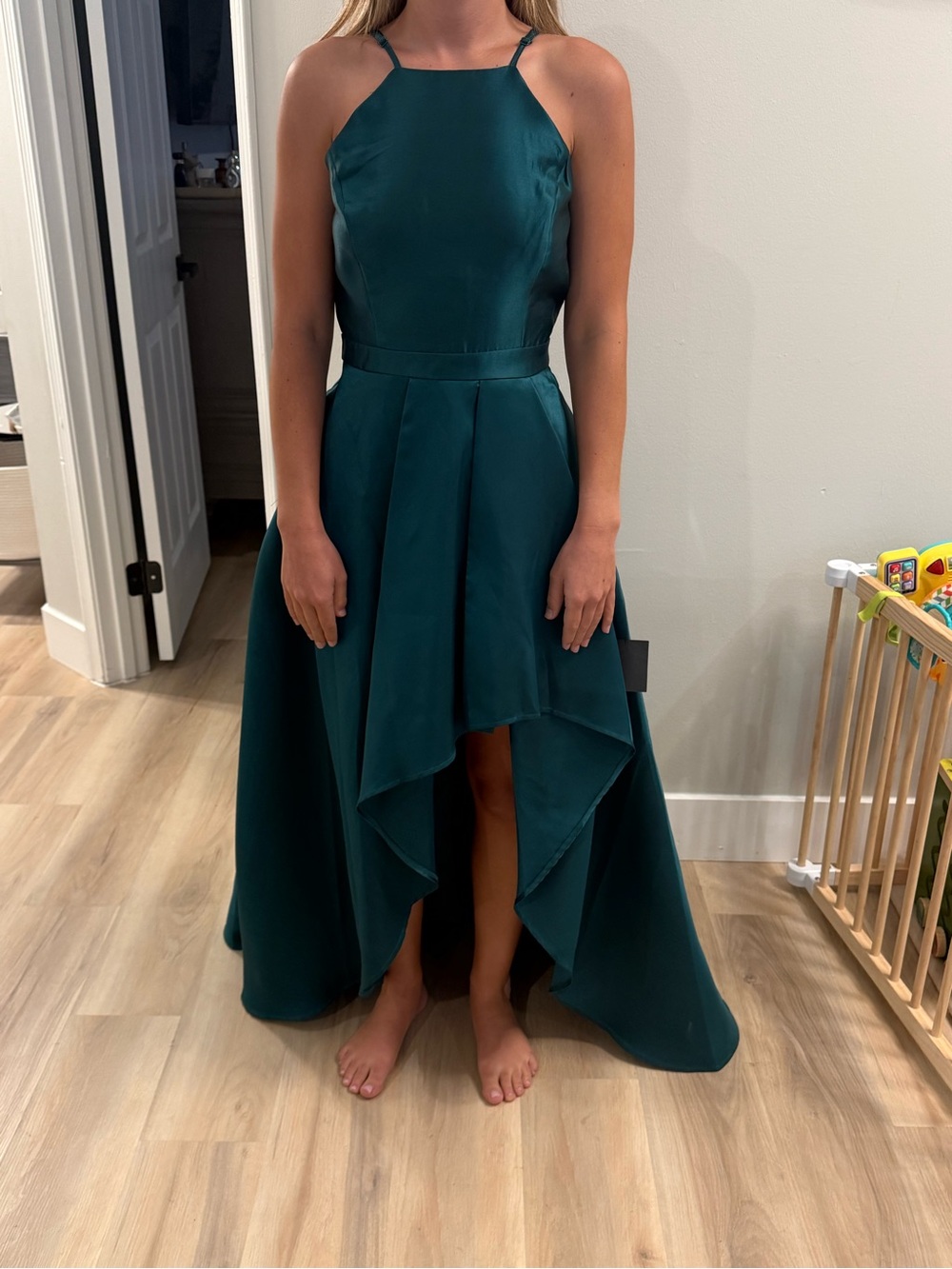 Lulu's Teal High-Low Halter Satin Dress